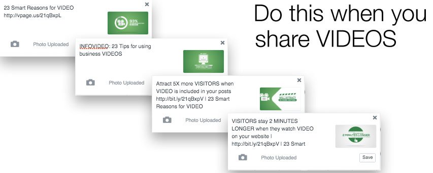 When you share VIDEOS, use multiple custom video thumbnail images.